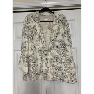 J. Jill Beige Desert Bloom Floral Linen Blend Blazer Jacket 2X Lagenlook